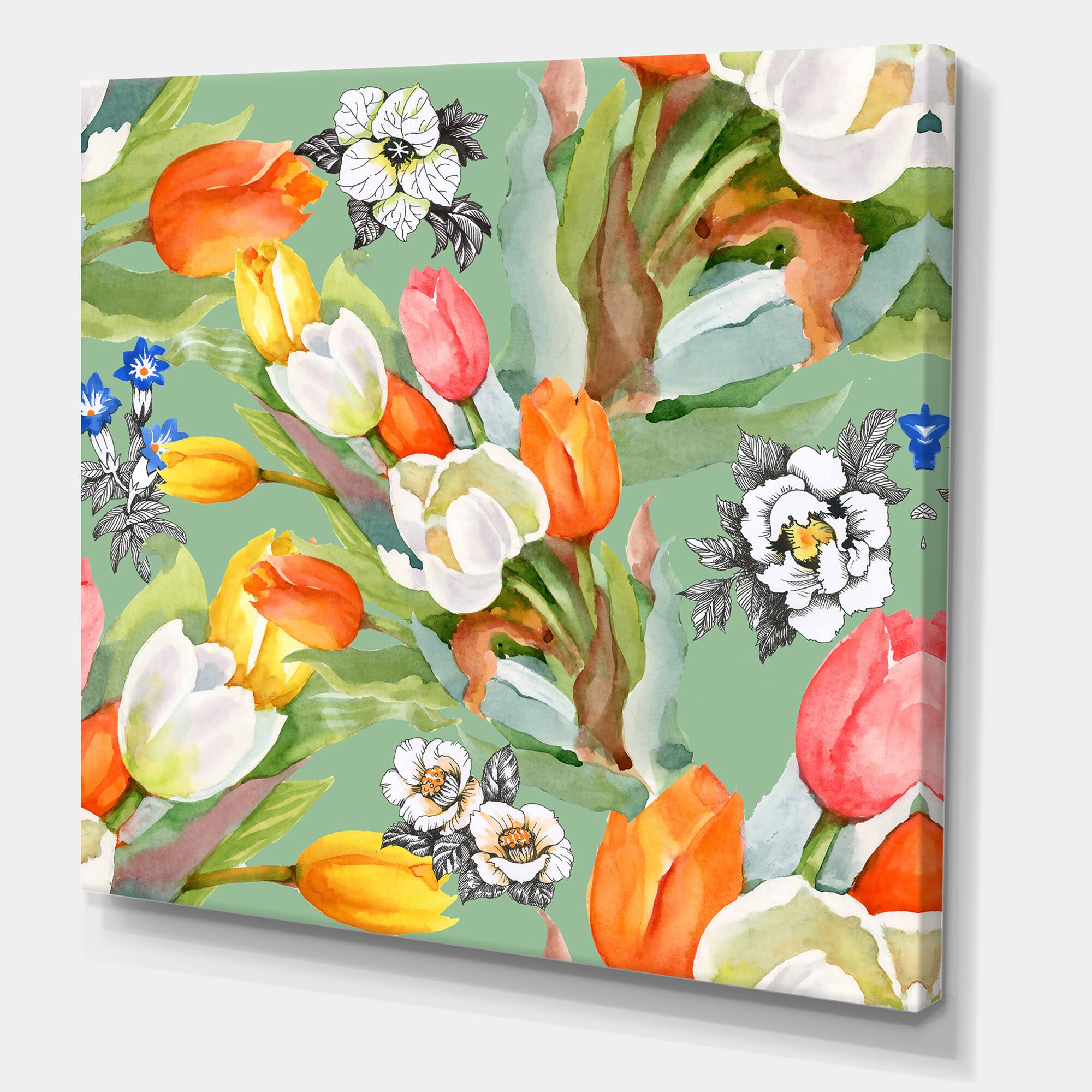 Designart - Blooming White and Orange Tulips III